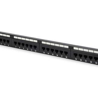 Digitus | Patch Panel | DN-91524U | 48.2 x 4.4 x 10.9 cm | Category: CAT 5e; Ports: 24 x RJ45; Retention strength: 7.7 kg; Insertion force: 30N max | Black
