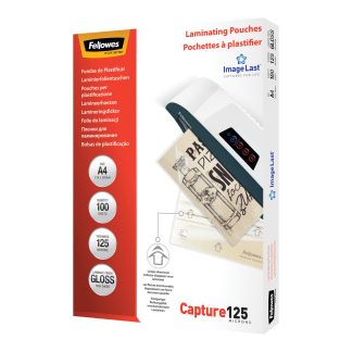 Fellowes | Laminating Pouch PREMIUM | A4 | Glossy | Thickness: 125 micron, Qty Per Pack: 100 pcs; Ideal for notices, craft materials, signage and frequently handled documents; Compatible with all laminator brands
