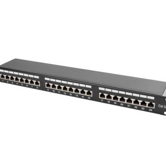 Lanberg | Patch Panel 24 Port 1U 19" CAT.5E FT with Cable Organizer Shielded | PPS5-1024-B | Black